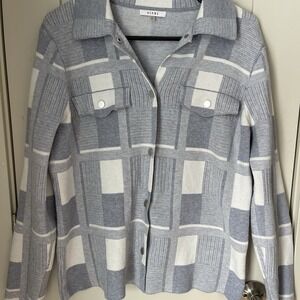 Sioni Cardigan Womens Size L Blue/Gray White Plaid Sweater Jacket Shacket Blazer